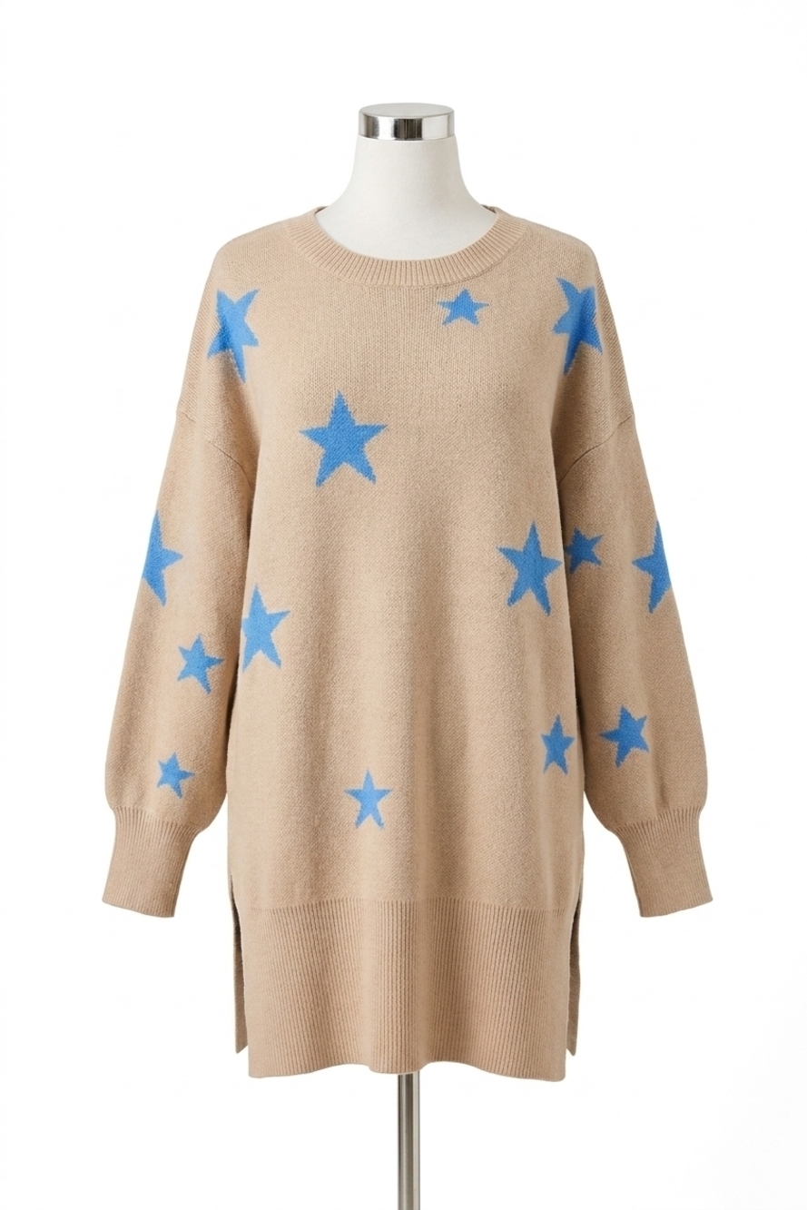 NEW DAVI & DANI tunic sweater with stars in beige